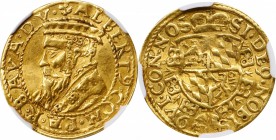 GERMANY. Bavaria. Ducat, ND. Albrecht V (1550-79). NGC EF-40.

Fr-183. Obverse: Crowned bust left in circle as Elector of the Empire, Duke of Bavari...