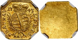 GERMANY. Braunau. Uniface Octagonal Siege Ducat, 1743. Bavarian Forces under Duke Ludwig Friedrich von Sachsen-Hildburghausen (1743). NGC MS-62.

Fr...