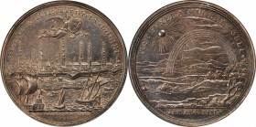 GERMANY. Hamburg. End of Plague Silver Taler-Sized Medal, 1714. NGC AU-53.

Gaed-1734. 44mm. Obverse: City and waterway scene with angel above carry...