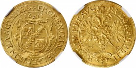 GERMANY. Helfenstein-Gundelfingen. Goldgulden, 1611. Count Froben von Mosskirsch (1593-1626). NGC EF Details--Rim Filing.

Fr-1189a; KM-1. Obverse: ...