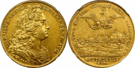 GERMANY. Nurnberg. 8 Ducat, 1721-PGN. NGC AU-55.

Fr-1904; Kellner-269; KM-287. 27.84 grams. Obverse: Large mailed Charles VI bust right; Reverse: S...