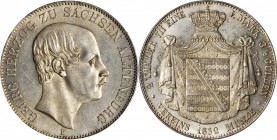 GERMANY. Saxe-Altenburg. 2 Taler, 1852-F. Dresden Mint. PCGS MS-63.

Dav-813; KM-27; Thun-355. A single year issue with a mintage of 9,400. Mostly b...