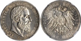 GERMANY. Saxe-Coburg-Gotha. 5 Mark, 1895-A. NGC MS-61.

KM-160. One year type from a mintage of only 4,000 pieces. Intricately detailed with flashy ...