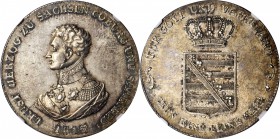 GERMANY. Saxe-Coburg-Saalfeld. Taler, 1817. NGC MS-62.

Dav-832; KM-153.1. "EIN SPECIES * THALER" edge lettering variety. Distinctively designed wit...