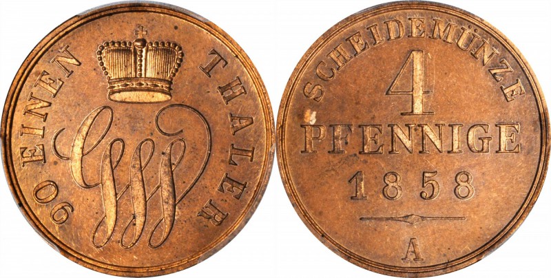 GERMANY. Schaumburg-Lippe. Partial Copper Proof Set, 1858-A. PCGS PROOF-64 RD, a...