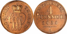 GERMANY. Schaumburg-Lippe. Partial Copper Proof Set, 1858-A. PCGS PROOF-64 RD, all Gold Shield.

3 pieces in lot. KM-39, 40 and 42. Set includes Pfe...