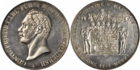 GERMANY. Schwarzburg-Sondershausen. 2 Taler, 1854-A. PCGS MS-62.

Dav-920; KM-140; Thun-399. Three year type with a mintage of only 5,400 pieces. Re...