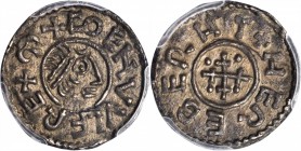 GREAT BRITAIN. Kings of Mercia. Penny, ND. Coenwulf (796-821). PCGS Genuine--Environmental Damage, AU Details Gold Shield.

S-920; North-364. Moneye...