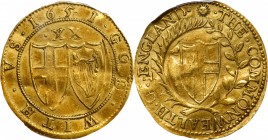 GREAT BRITAIN. Unite, 1651. Commonwealth (1649-60). PCGS AU-55 Gold Shield.

S-3208; North-2715; Fr-269; KM-395.1; Woodhead-341. Sun mint mark. An e...