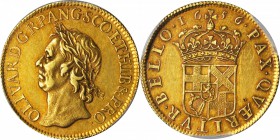 GREAT BRITAIN. Broad of 20 Shillings, 1656. Oliver Cromwell, Lord Protector (1649-60). PCGS AU-55 Gold Shield.

S-3225; KM-Pn25; Fr-273; North-2744....