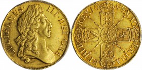 GREAT BRITAIN. Guinea, 1698. William III (1694-1702). PCGS AU-55 Gold Shield.

S-3460; Fr-313; KM-498.1. A handsome example with mild, even wear. Lu...