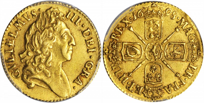 GREAT BRITAIN. 1/2 Guinea, 1698. William III (1694-1702). PCGS AU-55 Gold Shield...