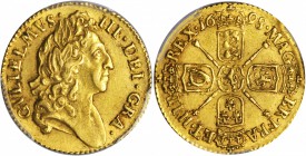 GREAT BRITAIN. 1/2 Guinea, 1698. William III (1694-1702). PCGS AU-55 Gold Shield.

S-3468; Fr-315; KM-487.3. Crowned cruciform shields with scepters...