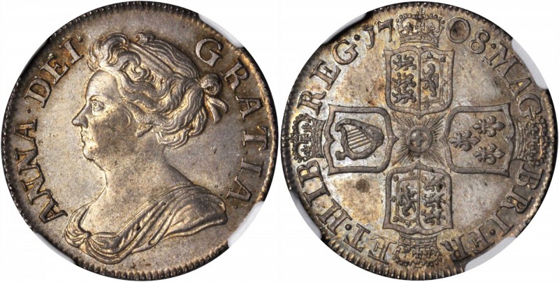 GREAT BRITAIN. Shilling, 1708. Anne (1702-14). NGC MS-65.

S-3610; KM-523.1; E...