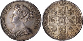 GREAT BRITAIN. Shilling, 1710. Anne (1702-14). PCGS MS-63 Gold Shield.

S-3614; KM-523.4. Third bust type, roses and plumes in angles. Sharply detai...