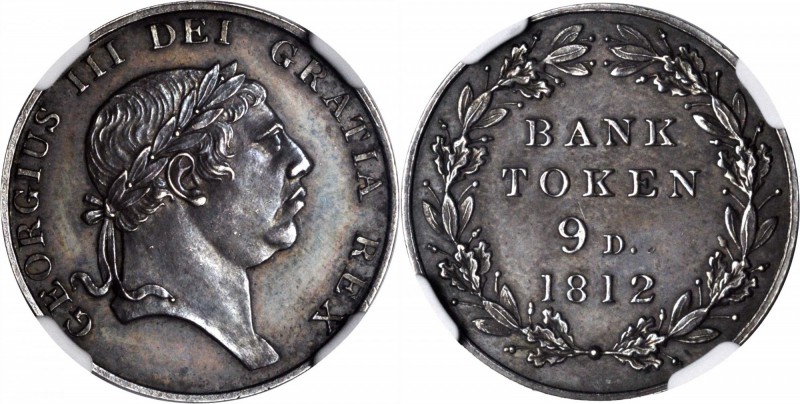 GREAT BRITAIN. Silver 9 Pence Bank Token Pattern, 1812. NGC PROOF-63.

S-3773;...