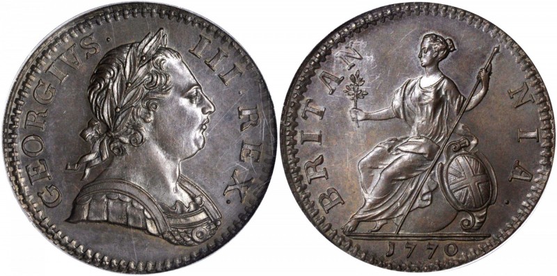 GREAT BRITAIN. 1/2 Pence, 1770. George III (1760-1820). PCGS PROOF-66 BN.

S-3...
