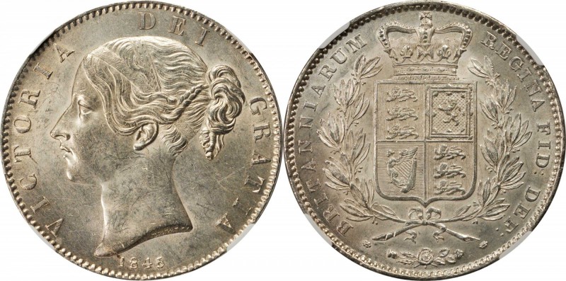 GREAT BRITAIN. Crown, 1845. NGC MS-62+.

S-3882; Dav-105; KM-741. A bold examp...