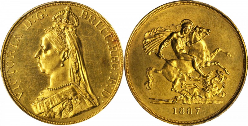 GREAT BRITAIN. 5 Pounds, 1887. PCGS MS-62 Gold Shield.

Fr-390; KM-769; S-3864...