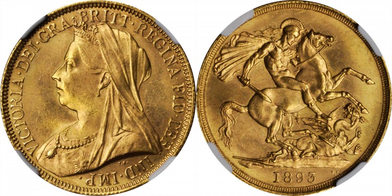 GREAT BRITAIN. 2 Pounds, 1893. NGC MS-64+.

S-3873; Fr-395; KM-786. Elusive qu...
