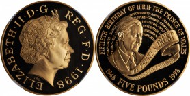 GREAT BRITAIN. 5 Pounds, 1998. NGC PROOF-70 ULTRA CAMEO.

Fr-443a; S-4550; KM-995b. Struck for the 50th Birthday of Prince Charles with a mintage of...