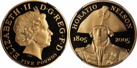 GREAT BRITAIN. 5 Pounds, 2005. NGC PROOF-69 ULTRA CAMEO.

Fr-485; S-4560; KM-1054b. Commemorating the 200th Anniversary of the death of Horatio Nels...