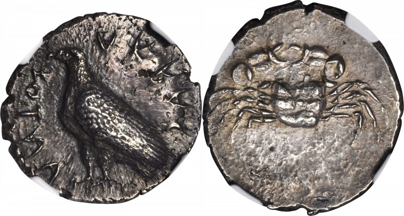 SICILY. Akragas. AR Didrachm (8.84 gms), ca. 510-500 B.C. NGC AU, Strike: 4/5 Su...