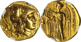MACEDON. Kingdom of Macedon. Alexander III (the Great), 336-323 B.C. AV Stater (8.54 gms), Lampsacus Mint, ca. 328-323 B.C. NGC AU, Strike: 4/5 Surfac...