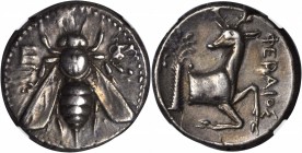 IONIA. Ephesus. AR Tetradrachm (15.22 gms), ca. 390-325. NGC EF, Strike: 5/5 Surface: 4/5.

SNG Cop-238. Bee with straight wings; Reverse: Forepart ...