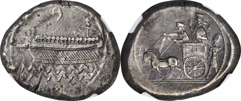 SYRIA. Phoenicia. Sidon. AR Double Shekel (27.44 gms), ca. 401-366 B.C. NGC Ch E...