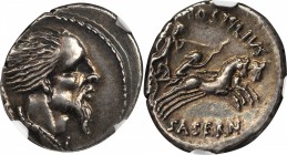 ROMAN REPUBLIC. L. Hostilius Saserna. AR Denarius (3.93 gms), Rome Mint, ca. 48 B.C. NGC Ch EF★, Strike: 4/5 Surface: 5/5.

Cr-448/2; S-418; Syd-952...