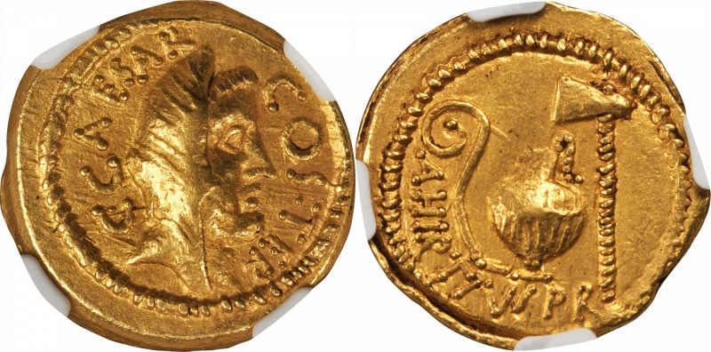 JULIUS CAESAR. AV Aureus (8.07 gms), Rome Mint, ca. 46 B.C. NGC AU, Strike: 5/5 ...