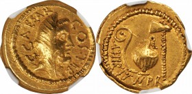 JULIUS CAESAR. AV Aureus (8.07 gms), Rome Mint, ca. 46 B.C. NGC AU, Strike: 5/5 Surface: 4/5.

Calico-36; Cr-466/1; S-1395; Syd-1017. Moneyer A. Hir...