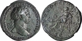 TRAJAN, A.D. 98-117. AE Sestertius (28.95 gms), Rome Mint, ca. A.D. 103-111. NGC Ch EF, Strike: 5/5 Surface: 3/5.

RIC-515. "IMP CAES NERVAE TRAIANO...