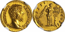 LUCIUS VERUS, A.D. 161-169. AV Solidus (7.34 gms), Rome Mint, ca. A.D. 163-164. NGC MS, Strike: 5/5 Surface: 3/5.

RIC-525; BMC-296; Calico-2177. "L...