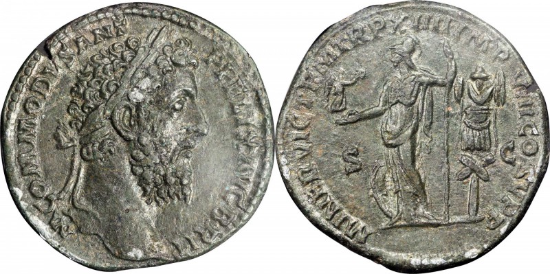 COMMODUS, A.D. 177-192. AE Sestertius, Rome Mint, ca. A.D. 188-89. ICG EF 40.
...