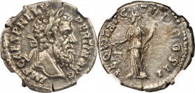 PERTINAX, A.D. 193. AR Denarius (3.69 gms), Rome Mint, A.D. 193. NGC EF, Strike: 4/5 Surface: 5/5.

RIC-1a. "IMP CAES P HELV PERTIN AVG" Laureate he...