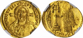 JUSTINIAN II, FIRST REIGN, 685-695. AV Solidus (4.43 gms), Constantinople Mint. NGC MS, Strike: 3/5 Surface: 4/5.

S-1248. Bust of Christ facing, cr...