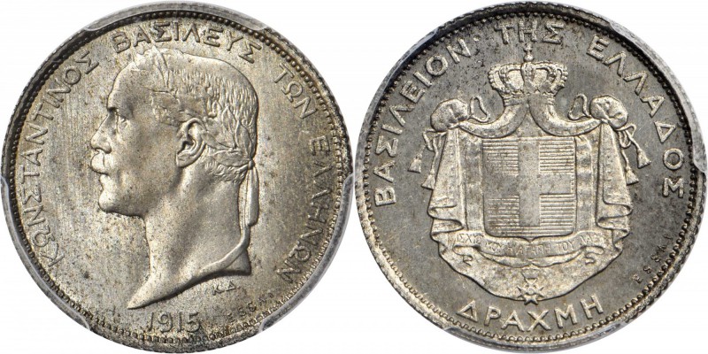 GREECE. Copper-Nickel Drachma Pattern (Essai), 1915. Paris Mint. PCGS SP-65 Gold...