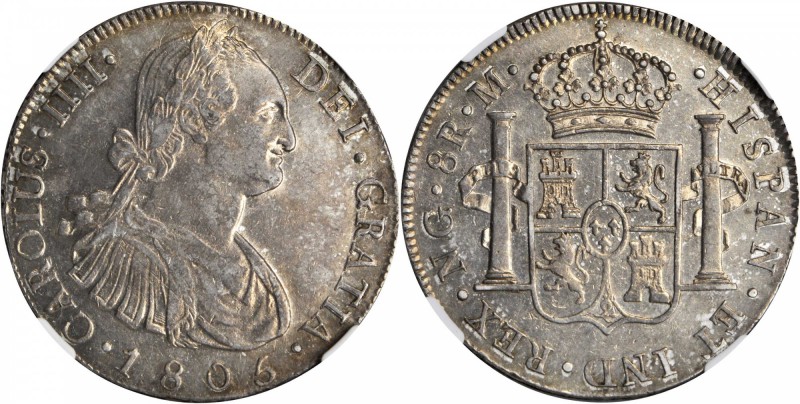 GUATEMALA. 8 Reales, 1805-NG M. Nueva Guatamala Mint. NGC MS-62.

KM-53; FC-51...