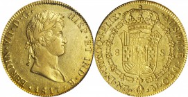 GUATEMALA. 8 Escudos, 1817-NG M. Nueva Guatemala Mint. Ferdinand VII (1808-33). NGC AU-55.

Fr-22; KM-71; Cal-type-114#465. Struck in bright yellow ...