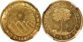 GUATEMALA. Central American Republic. 2 Escudos, 1847-NG A. Nueva Guatemala Mint. NGC MS-63.

Fr-28; KM-12. Struck for the Central American Republic...