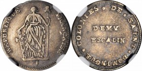 HAITI. 1/2 Escalin, ND (1802). NGC VF-35.

KM-21; Rudman-24. Revolutionary government issue (1798-1802). Evenly struck with full details visible and...