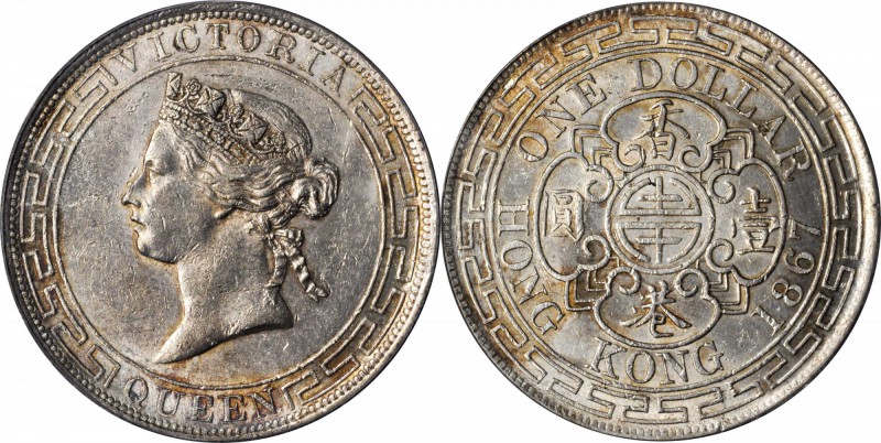 HONG KONG. Dollar, 1867. PCGS AU-55.

KM-10; Mars-C41. Perhaps conservatively ...