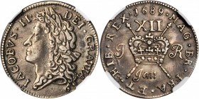 IRELAND. Shilling, 1689-Jan. James II (1685-91). NGC PROOF-40.

S-6581M; KM-94a. "Gun Money" coinage. A moderately circulated example of the type, d...