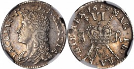 IRELAND. 6 Pence Gun Money, 1689-Feb. James II (1685-91). NGC PROOF-50.

S-6583KK; KM-93a. An attractive survivor of this VERY RARE emergency issue ...