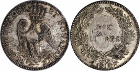ISLE DE FRANCE. 10 Livres, 1810. PCGS AU-50 Gold Shield.

KM-1; Lec-14; Dav-37. One year type. Sharply detailed for this Napoleonic crown with varie...