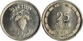 ISRAEL. Copper-Zinc-Nickel 25 Pruta Pattern, JE 5709 (1949). Birmingham Mint. PCGS SP-66 Gold Shield.

cf.KM-12. Variety with pearl. Virtually ident...