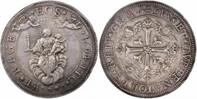 ITALY. Genoa. 2 Scudi, 1694-ITC. NGC EF-40.

Dav-LS553; KM-82. Madonna and child on clouds, two cherubs above with stars between; Reverse: Ornate cr...