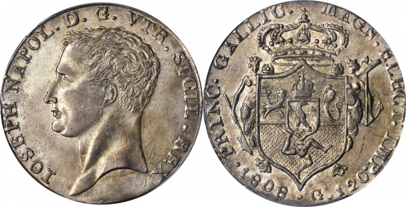 ITALY. Naples. 120 Grana, 1808. PCGS AU-53.

27.44 gms. Dav-165; KM-248; Gig-3...